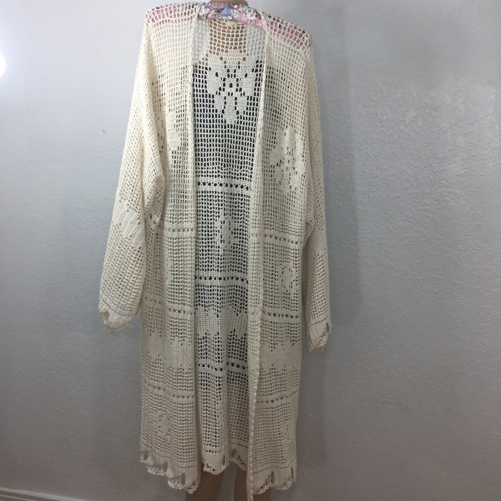 Birdsnest Cream Crochet Duster/Swim Cover up, long sweater